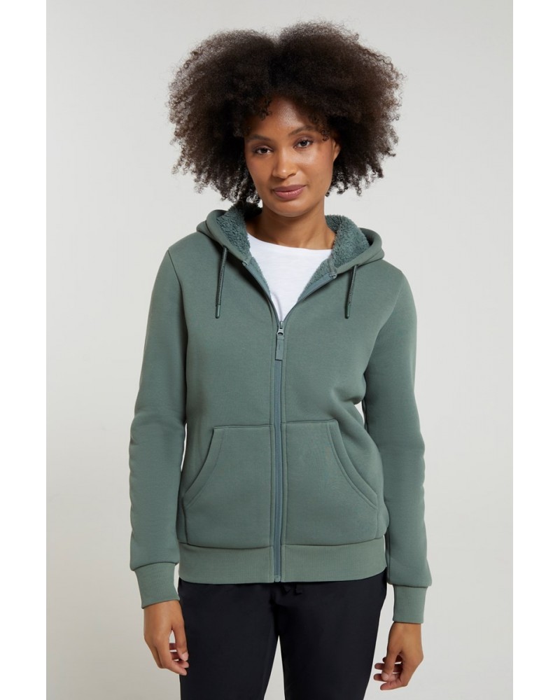 Dalton Womens Sherpa Lined Hoodie Khaki $18.49 Tops