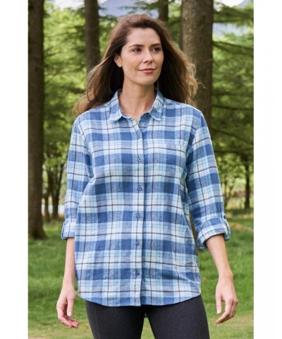 Balsam Womens Brushed Long Line Flannel Shirt Blue $14.99 Tops