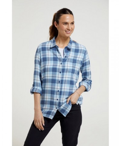 Balsam Womens Brushed Long Line Flannel Shirt Blue $14.99 Tops