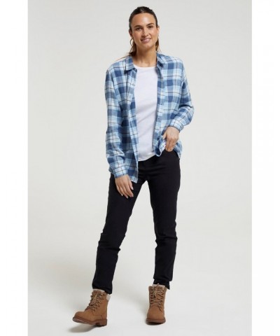 Balsam Womens Brushed Long Line Flannel Shirt Blue $14.99 Tops