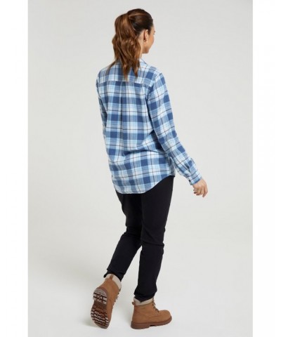 Balsam Womens Brushed Long Line Flannel Shirt Blue $14.99 Tops