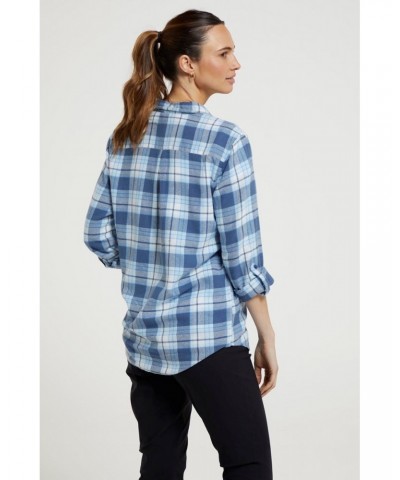 Balsam Womens Brushed Long Line Flannel Shirt Blue $14.99 Tops