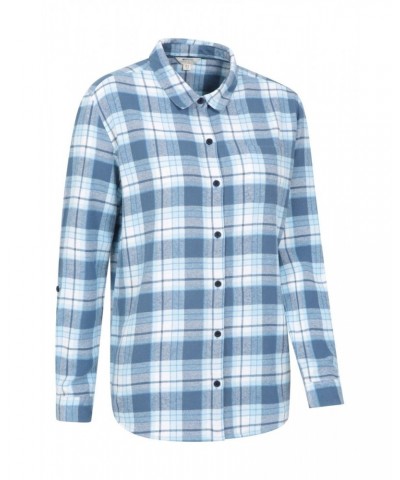 Balsam Womens Brushed Long Line Flannel Shirt Blue $14.99 Tops