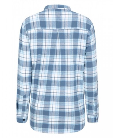 Balsam Womens Brushed Long Line Flannel Shirt Blue $14.99 Tops