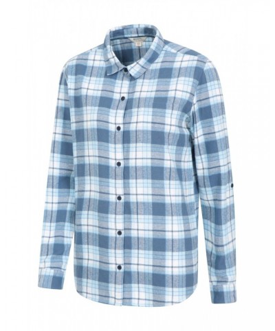 Balsam Womens Brushed Long Line Flannel Shirt Blue $14.99 Tops