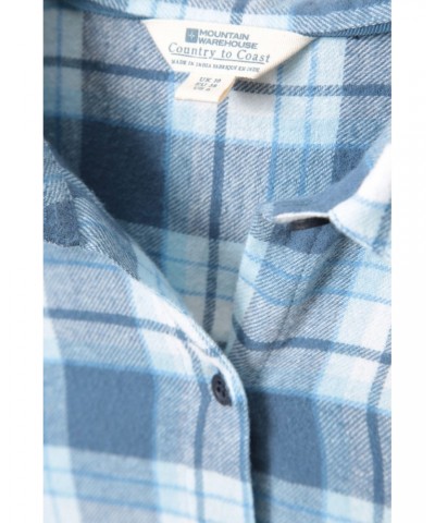 Balsam Womens Brushed Long Line Flannel Shirt Blue $14.99 Tops