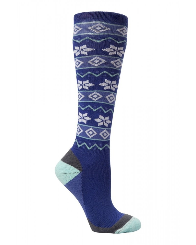 Isocool Womens Patterned Knee Length Ski Socks Dark Blue $11.59 Accessories