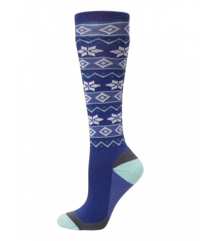 Isocool Womens Patterned Knee Length Ski Socks Dark Blue $11.59 Accessories