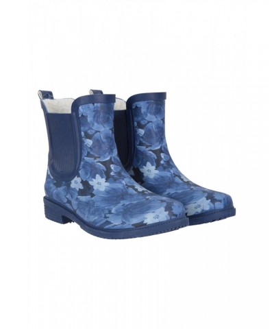 Womens Printed Winter Rubber Ankle Rain Boots Dark Blue $18.90 Footwear