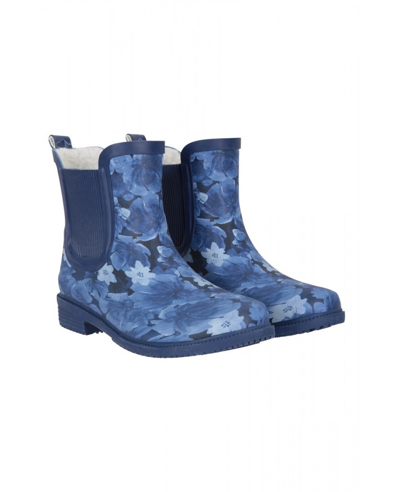 Womens Printed Winter Rubber Ankle Rain Boots Dark Blue $18.90 Footwear