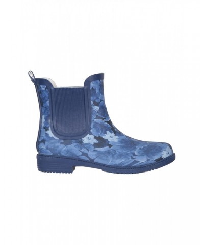 Womens Printed Winter Rubber Ankle Rain Boots Dark Blue $18.90 Footwear