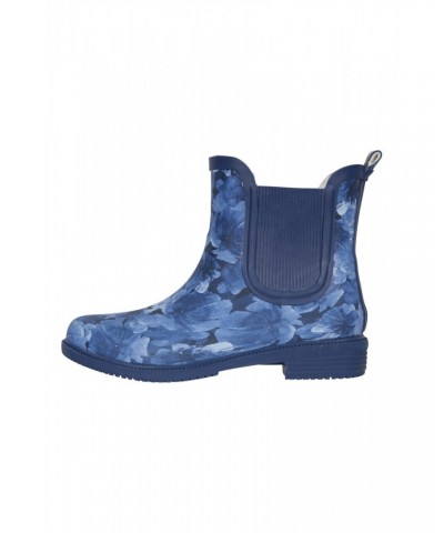 Womens Printed Winter Rubber Ankle Rain Boots Dark Blue $18.90 Footwear