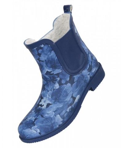 Womens Printed Winter Rubber Ankle Rain Boots Dark Blue $18.90 Footwear