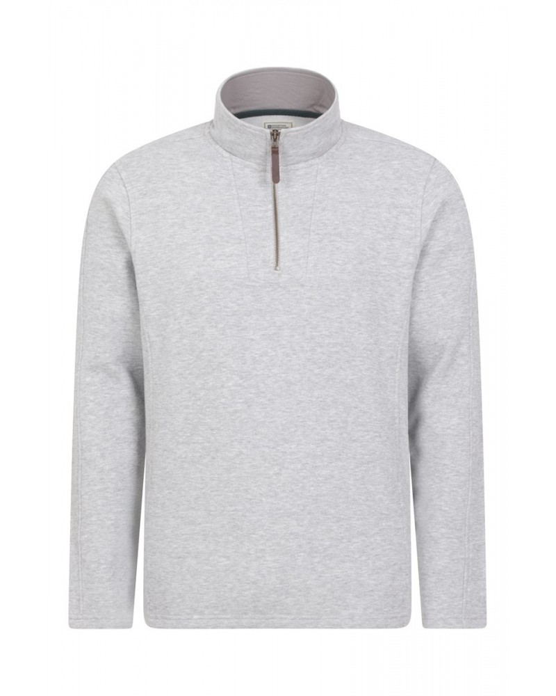 Zeta Mens Zip Neck Top Light Grey $17.39 Fleece