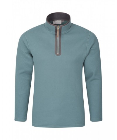 Beta Contrast Mens Zip-Neck Top Teal $25.64 Fleece