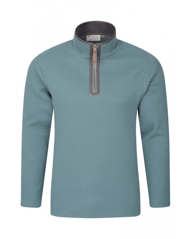 Beta Contrast Mens Zip-Neck Top Teal $25.64 Fleece