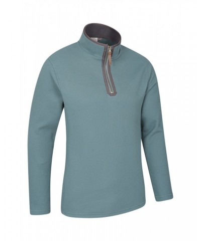 Beta Contrast Mens Zip-Neck Top Teal $25.64 Fleece