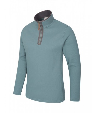 Beta Contrast Mens Zip-Neck Top Teal $25.64 Fleece