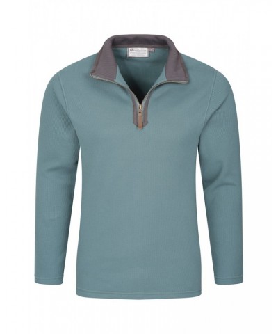 Beta Contrast Mens Zip-Neck Top Teal $25.64 Fleece