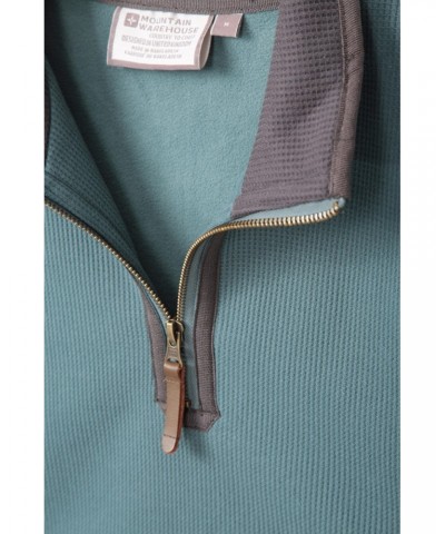 Beta Contrast Mens Zip-Neck Top Teal $25.64 Fleece