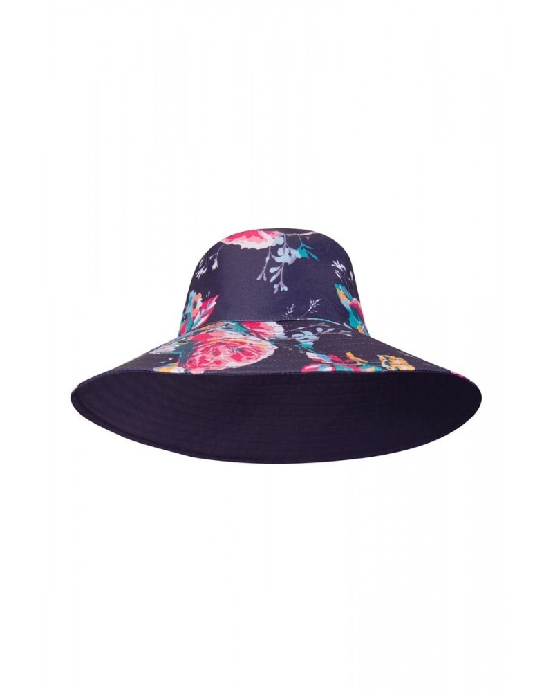 Reversible Printed Womens Brim Hat Blue $13.74 Accessories