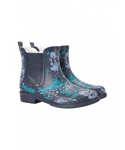 Womens Printed Winter Rubber Ankle Rain Boots Navy $18.45 Footwear