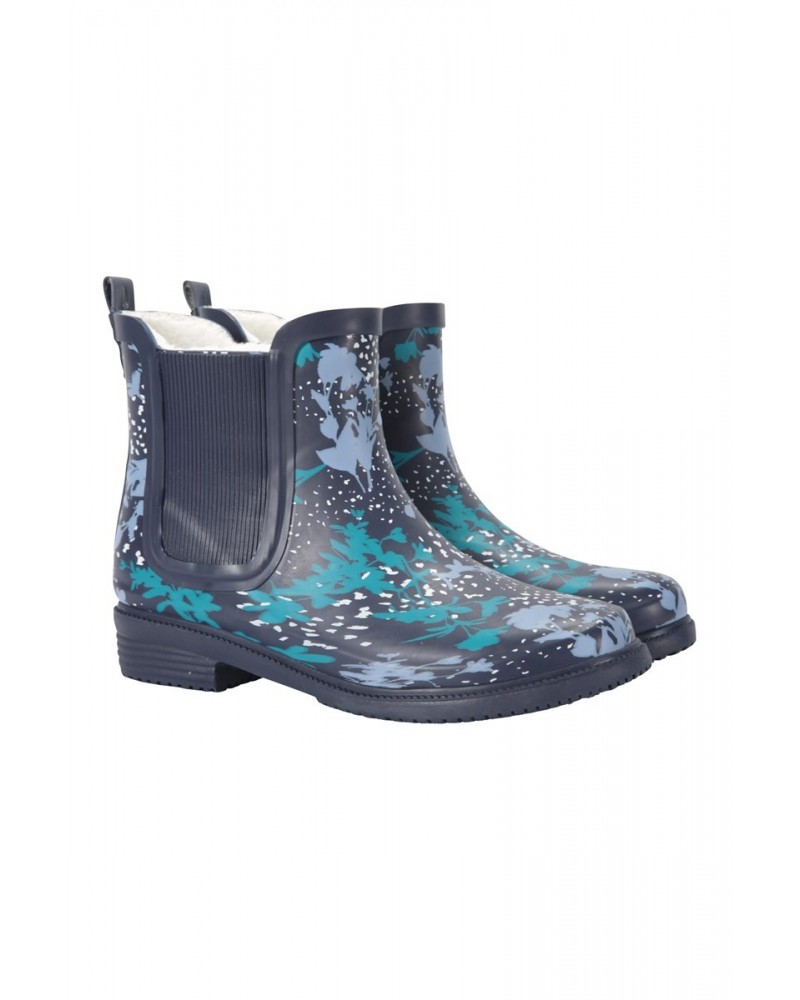 Womens Printed Winter Rubber Ankle Rain Boots Navy $18.45 Footwear