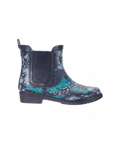 Womens Printed Winter Rubber Ankle Rain Boots Navy $18.45 Footwear