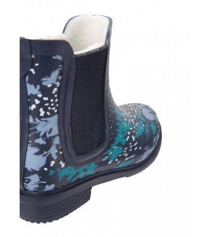 Womens Printed Winter Rubber Ankle Rain Boots Navy $18.45 Footwear