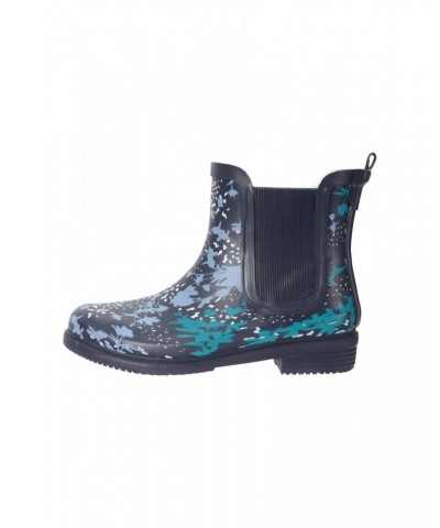 Womens Printed Winter Rubber Ankle Rain Boots Navy $18.45 Footwear