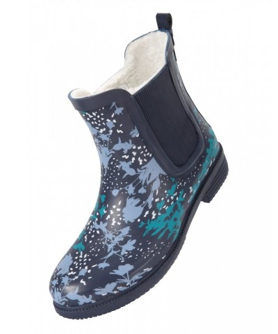 Womens Printed Winter Rubber Ankle Rain Boots Navy $18.45 Footwear