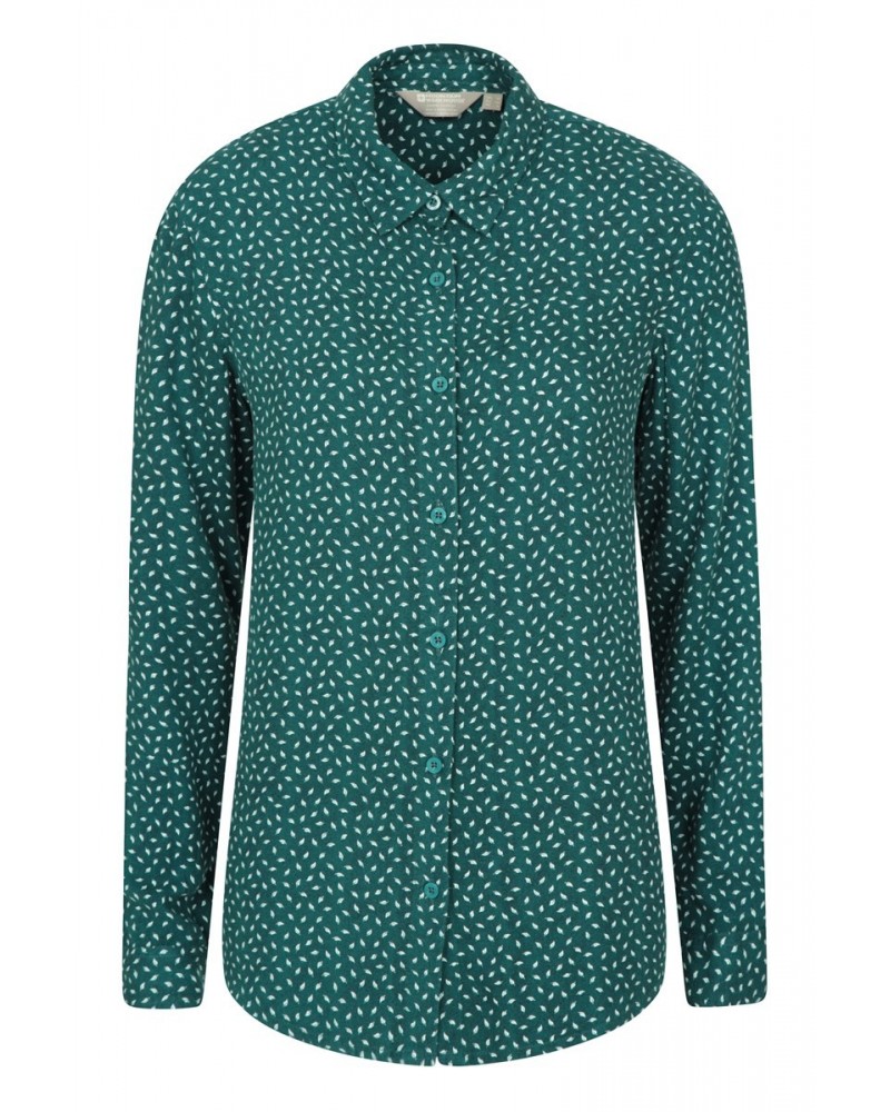 Daisy Womens Printed Long-Sleeve Shirt Green $14.74 Tops