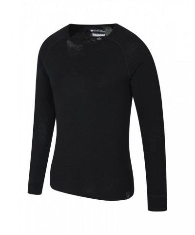 Merino Mens Long Sleeved Round Neck Top Black $18.50 Thermals