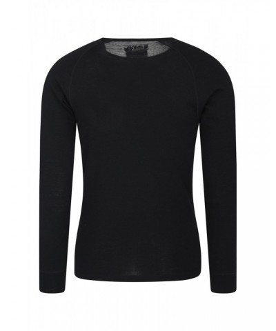 Merino Mens Long Sleeved Round Neck Top Black $18.50 Thermals