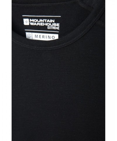 Merino Mens Long Sleeved Round Neck Top Black $18.50 Thermals