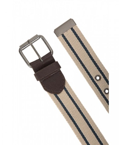 Striped Canvas Mens Belt Beige $10.79 Accessories