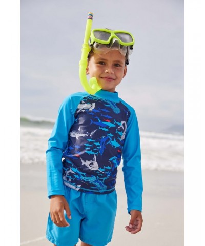 Long Sleeved Printed Kids Rash Guard Dark Blue $11.50 Tops