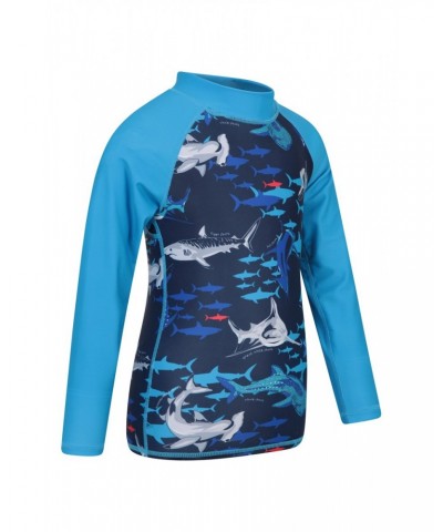 Long Sleeved Printed Kids Rash Guard Dark Blue $11.50 Tops