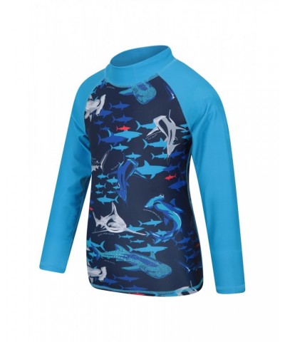 Long Sleeved Printed Kids Rash Guard Dark Blue $11.50 Tops