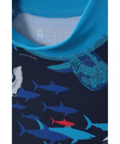 Long Sleeved Printed Kids Rash Guard Dark Blue $11.50 Tops