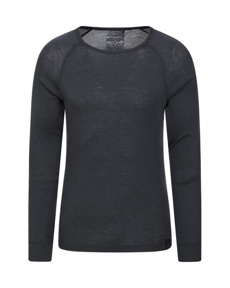 Merino Mens Long Sleeved Round Neck Top Dark Grey $17.39 Thermals