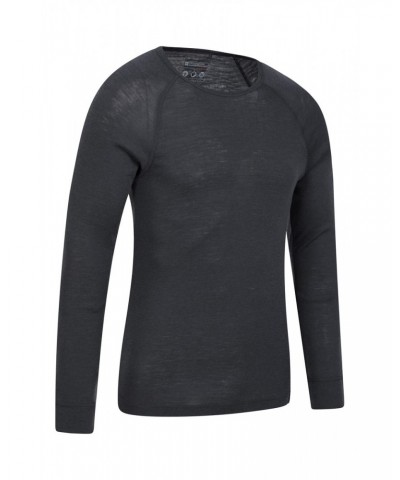 Merino Mens Long Sleeved Round Neck Top Dark Grey $17.39 Thermals