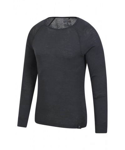 Merino Mens Long Sleeved Round Neck Top Dark Grey $17.39 Thermals