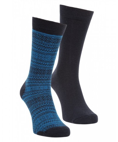 Mens Patterned Merino Mid-Calf Socks 2-Pack Navy $13.49 Accessories