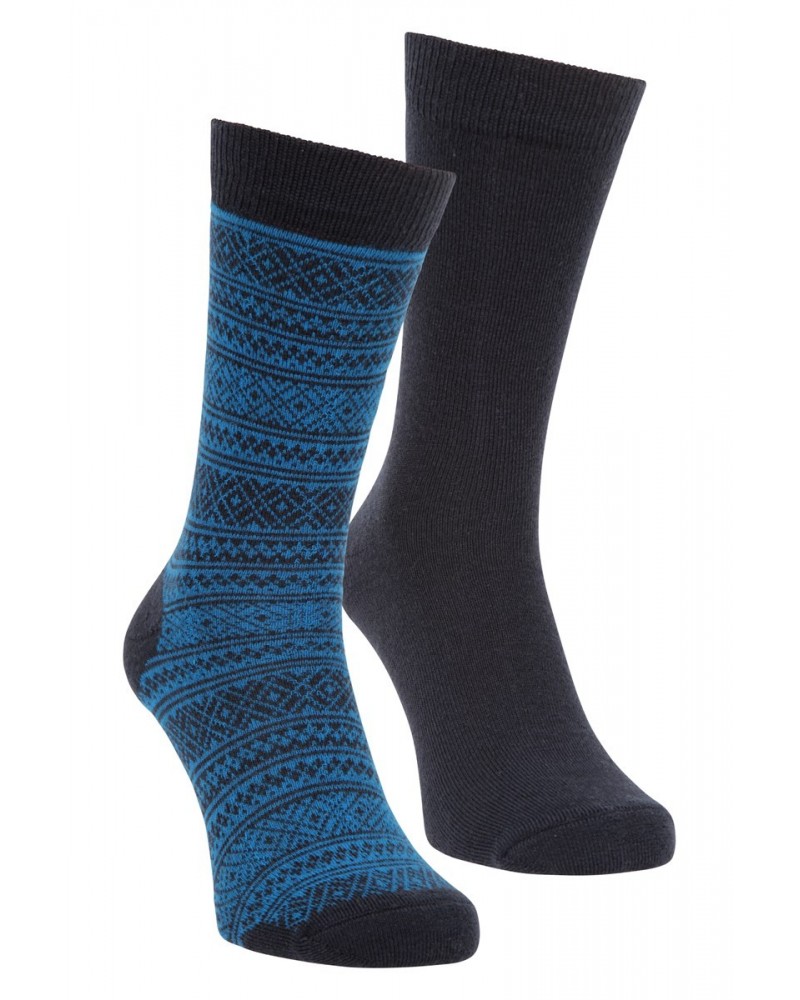 Mens Patterned Merino Mid-Calf Socks 2-Pack Navy $13.49 Accessories