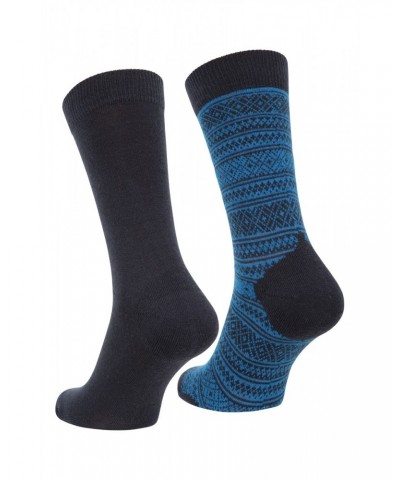 Mens Patterned Merino Mid-Calf Socks 2-Pack Navy $13.49 Accessories