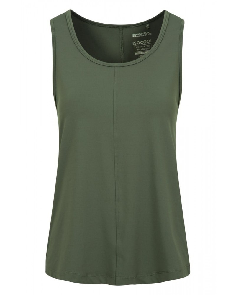 Womens IsoCool Dip Hem Tank Top Khaki $9.51 Tops