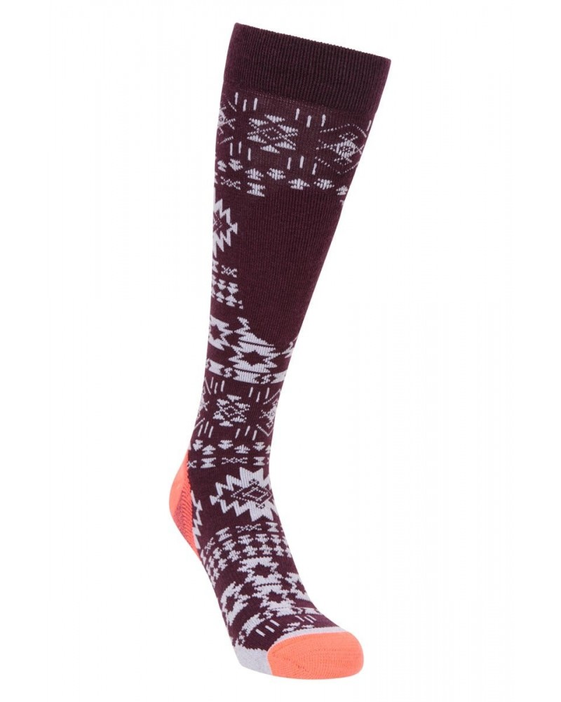 Polar Womens Patterned Merino Technical Knee Length Ski Socks Burgundy $13.99 Accessories