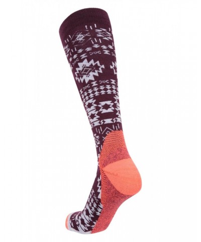 Polar Womens Patterned Merino Technical Knee Length Ski Socks Burgundy $13.99 Accessories