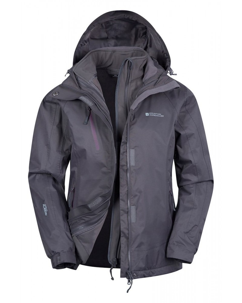 Bracken Extreme Womens 3 in 1 Waterproof Jacket Dark Grey $56.40 Jackets